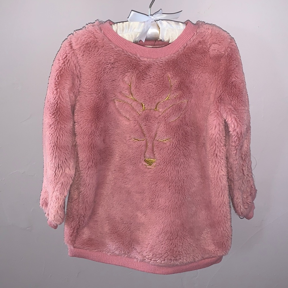 Reindeer Pink Toddler Girl Comfortable Sweater 3T